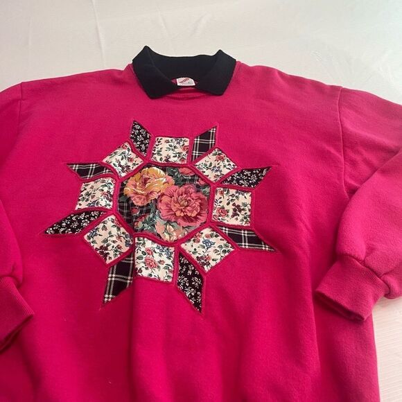 Jerzees Vintage 90s Granny Core Cottage Core Quilt Sweatshirt Size Large - Picture 2 of 9